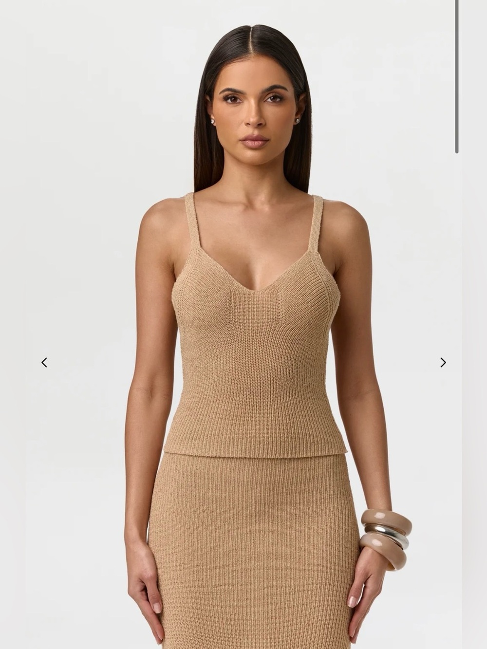 Naked Wardrobe Knit V-Neck Tank Top Gold